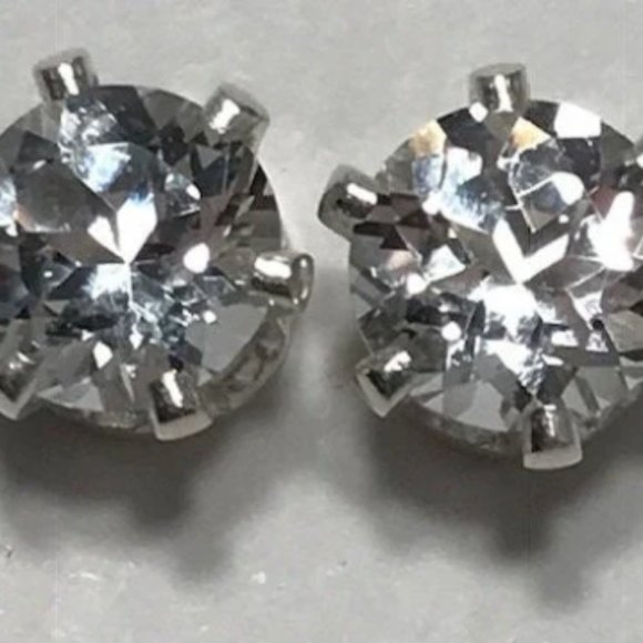 White Topaz Sterling Silver Stud Earrings- 6mm White Topaz Earrings - Picture 4 of 5